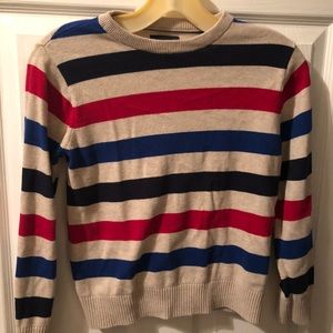 Black, blue and red striped sweater. Size 7-8